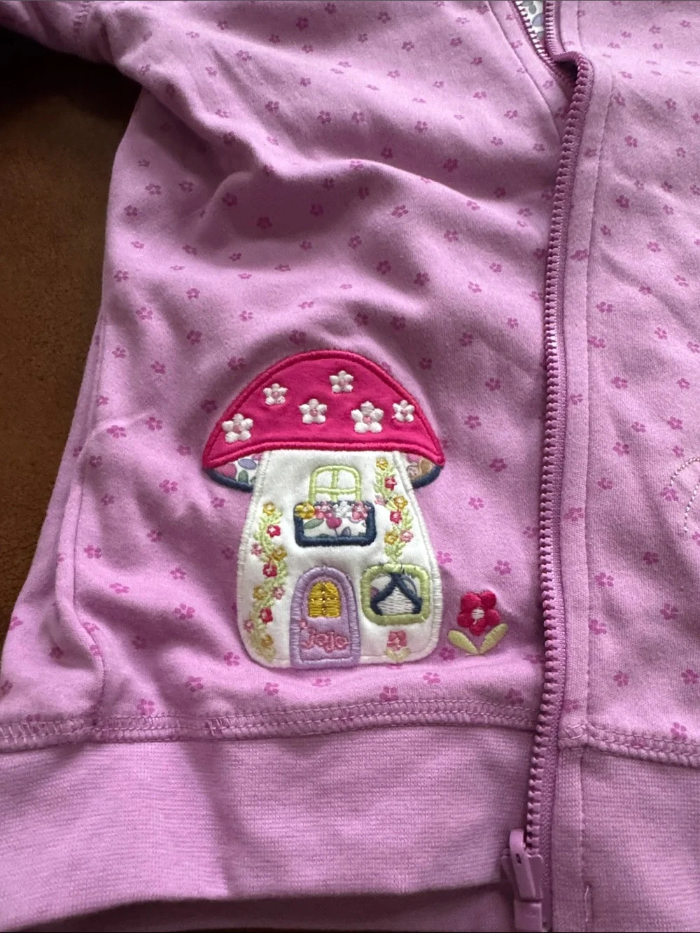 JoJo Maman Bébé Purple Fairy & Toadstool Appliqué Reversible Hoodie
